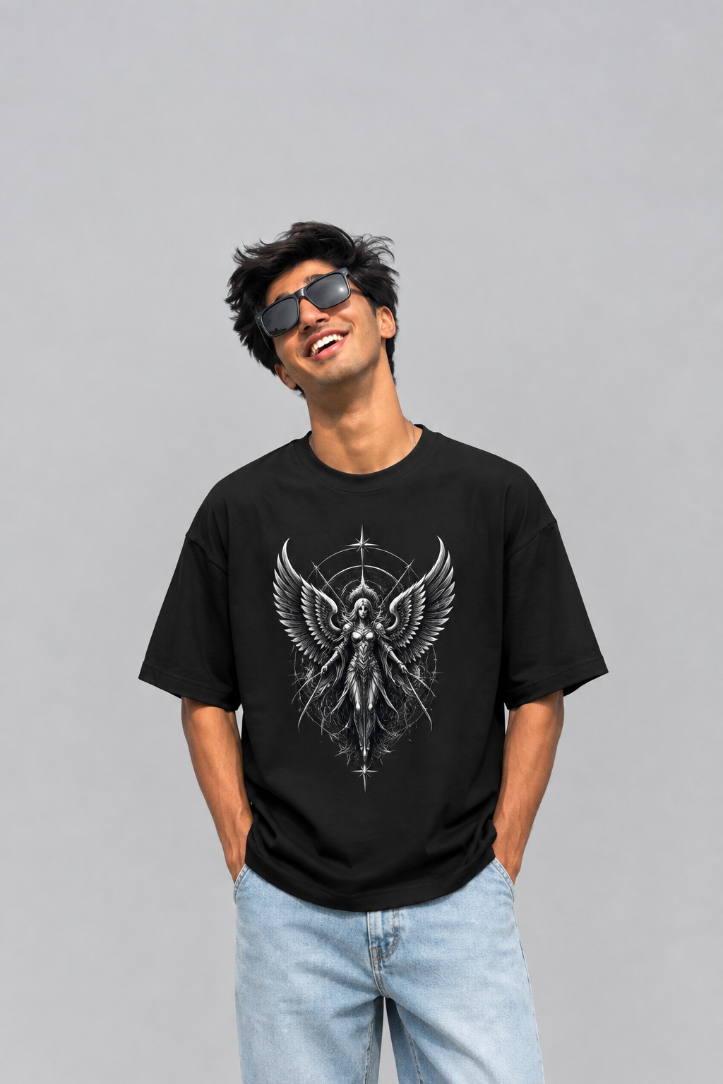 Fallen Angel T-Shirt | Dark Angel Gothic Graphic Tee | Winged Warrior Dark Academia Shirt |Unisex Oversized Classic T-Shirt